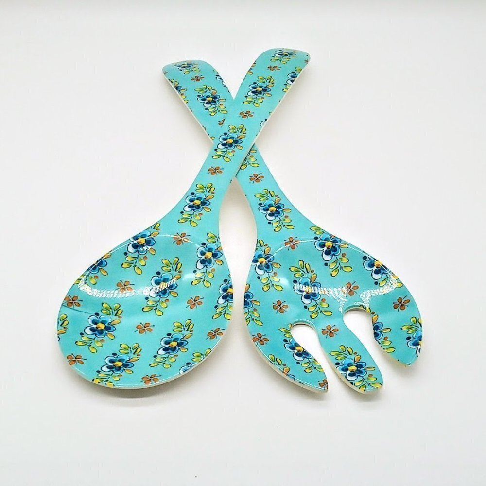 Le Cadeaux Madrid Turquoise Melamine Salad Serving Fork & Spoon